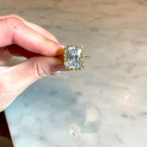 Emerald cut simulated diamond engagement ring / costume jewelry
